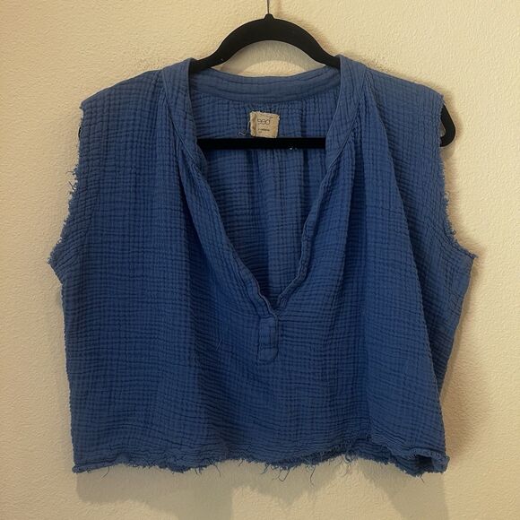9 SEED Tank Top Idyllwild Sleeveless Top Moroccan Blue Gauze Cotton Size M/L - Picture 1 of 8